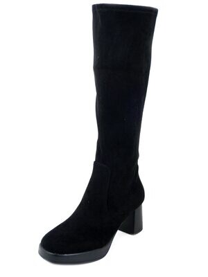 Stivali Donna Elasticizzati in Eco Camoscio Nero, Tacco Medio e Plateau, MYSOFT - M665