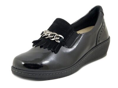 Mocassini Donna Scarpe Linea Ortopedica Sanitaria in Pelle Lucida Nero , Zeppa Bassa, Plantare Estraibile, CINZIA SOFT - 5116223