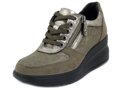 Sneakers Donna in Pelle Beige Tortora, Zeppa Media, Sottopiede Estraibile, IMAC - 457660
