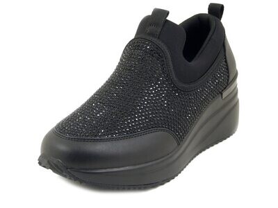 Sneakers Donna in Tessuto Nero con Strass, Zeppa Media, Sottopiede Estraibile - Lumberjack - 7605 Sneakers Donna in Tessuto Nero con Strass, Zeppa Media, Sottopiede Estraibile - Lumberjack - 7605