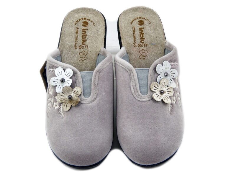 Pantofole Donna invernali in Velluto Beige, Sottopiede Vera Pelle, Zeppa Bassa, Inblu - LV06 Pantofole Donna invernali in Velluto Beige, Sottopiede Vera Pelle, Zeppa Bassa, Inblu - LV06