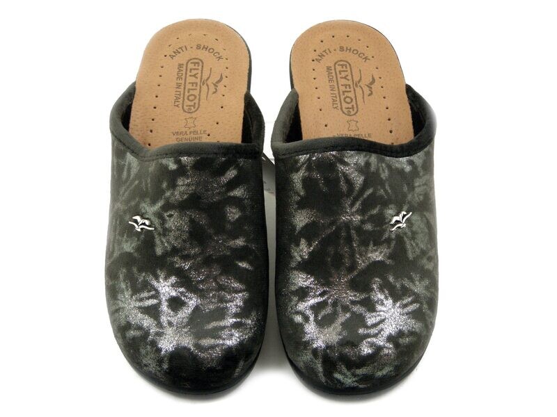 Pantofole Donna in Velluto Grigio, Sottopiede Vera Pelle, Zeppa Bassa, Flyflot - L7T75 Pantofole Donna in Velluto Grigio, Sottopiede Vera Pelle, Zeppa Bassa, Flyflot - L7T75