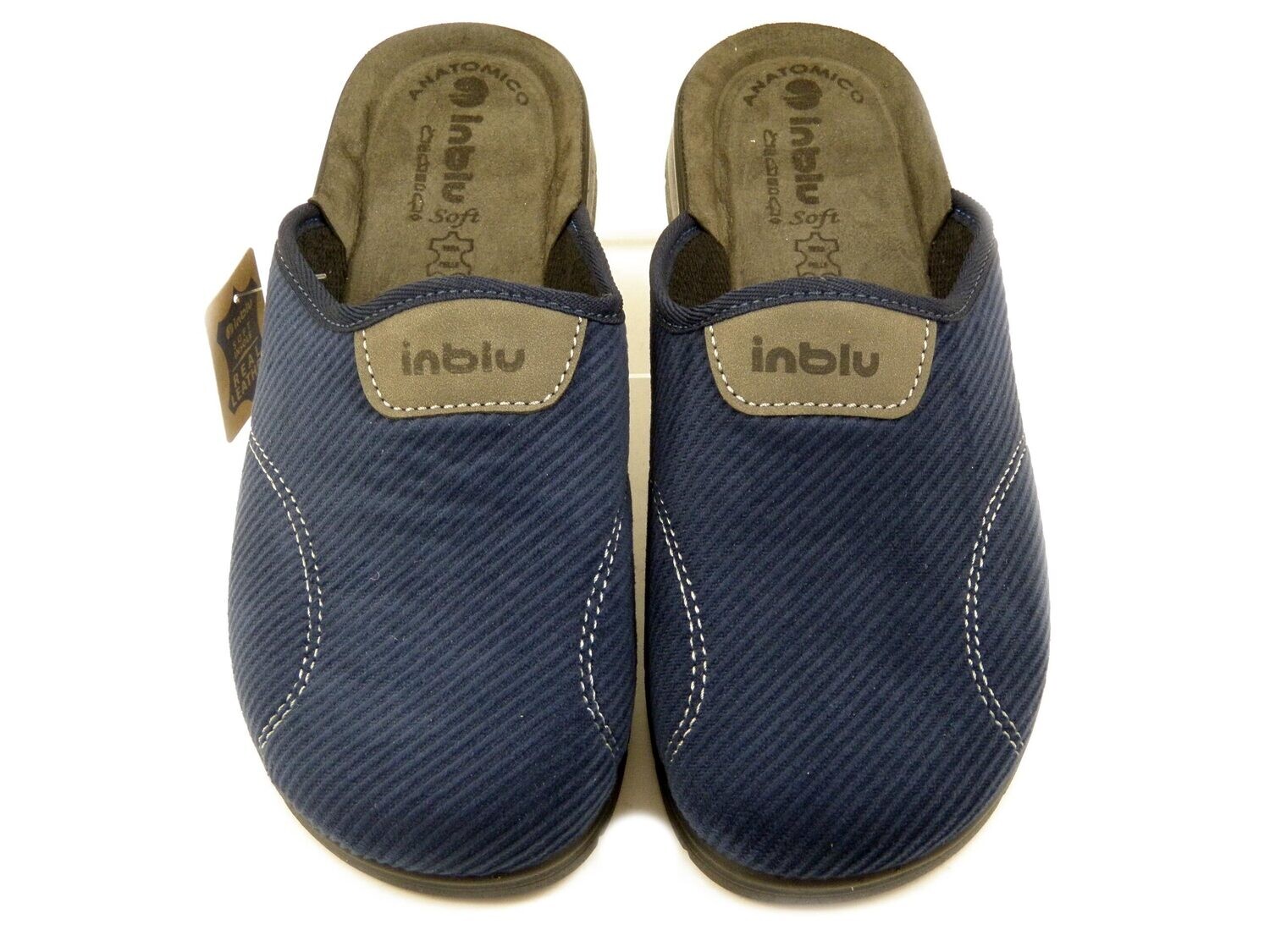 Pantofole Uomo in Tessuto Blu, Sottopiede Anatomico Vera Pelle, Inblu - BG51