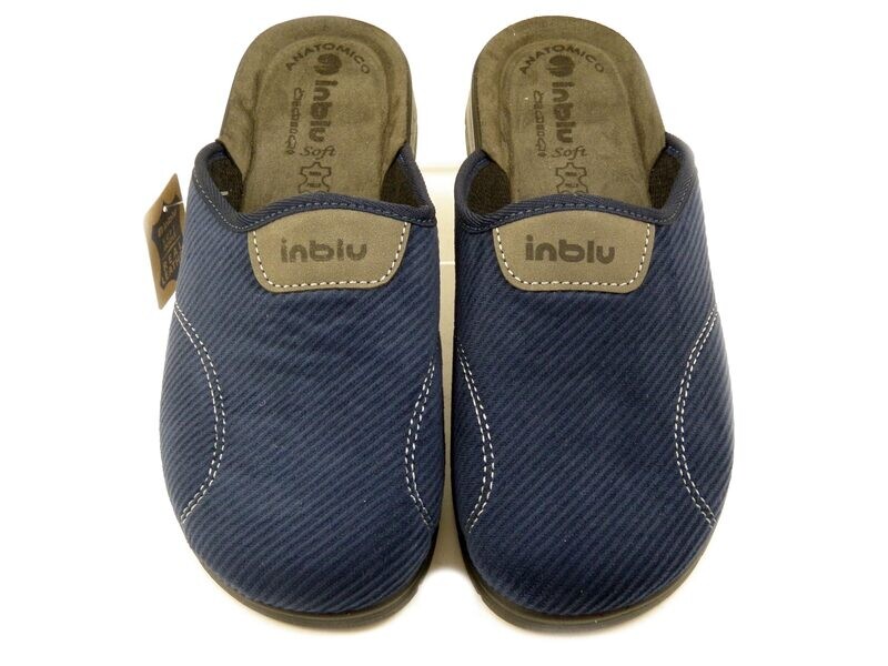 Pantofole Uomo in Tessuto Blu, Sottopiede Anatomico Vera Pelle, Inblu - BG51 Pantofole Uomo in Tessuto Blu, Sottopiede Anatomico Vera Pelle, Inblu - BG51