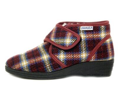 Pantofole Donna Stivaletto imbottito in Lana, Chiusura a Strap, Suola Antiscivolo con Zeppa Bassa, EMANUELA - 832BO