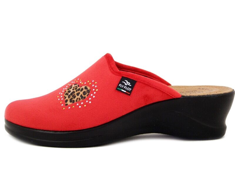 Pantofole Donna in Caldo Tessuto Rosso, Zeppa Media 5 cm, Sottopiede in Vera Pelle, Flyflot - 96W73 Pantofole Donna in Caldo Tessuto Rosso, Zeppa Media 5 cm, Sottopiede in Vera Pelle, Flyflot - 96W73