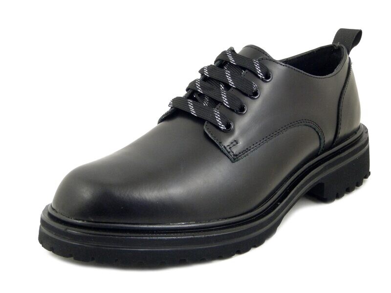 Scarpe Uomo Casual Derby in Pelle Nero Abrasivato, Plantare Estraibile, Pregunta - 232U113