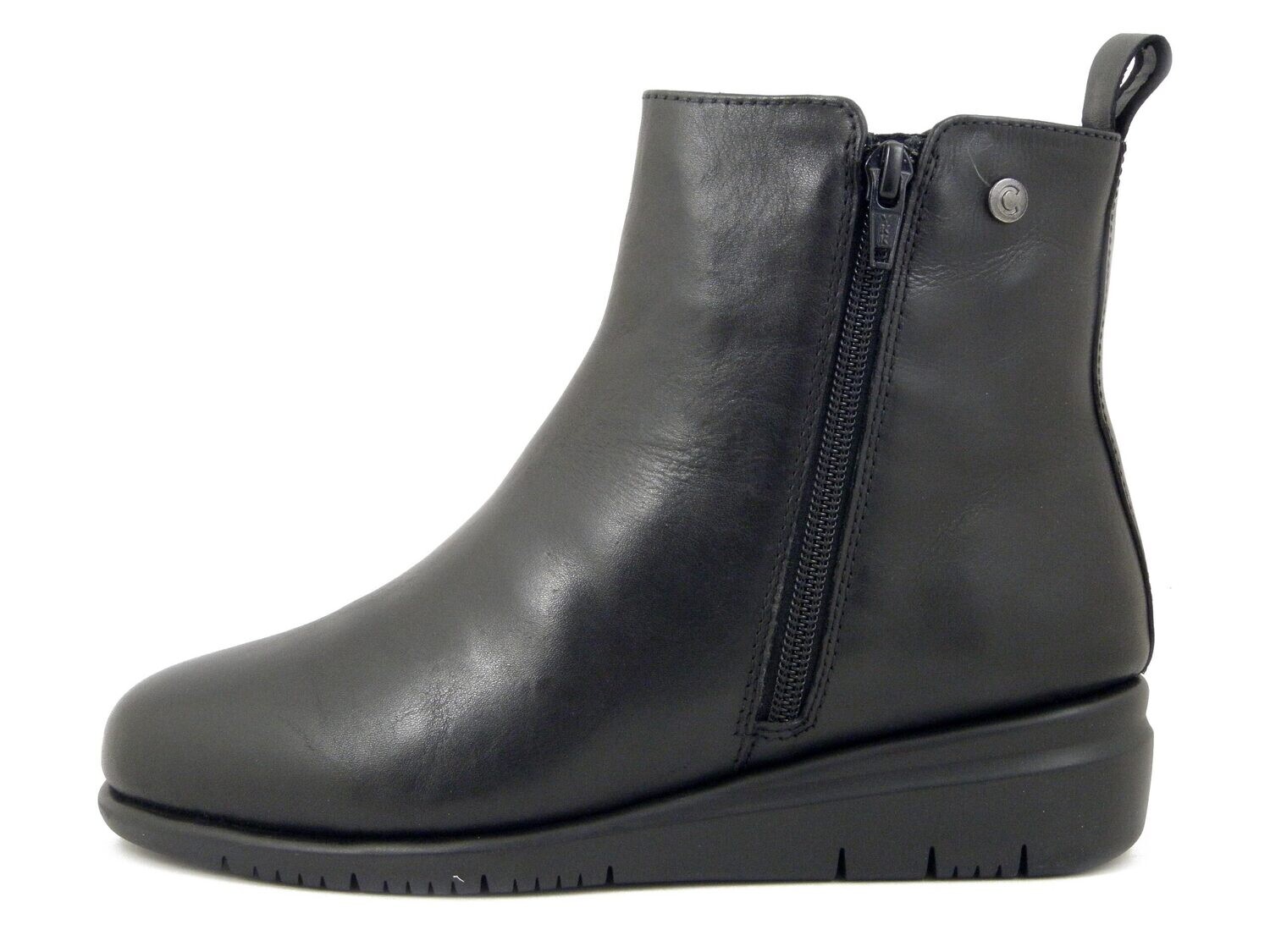 Stivaletto Donna in Pelle Nero con Doppia Cerniera, Zeppa Bassa, CINZIA SOFT - 18952