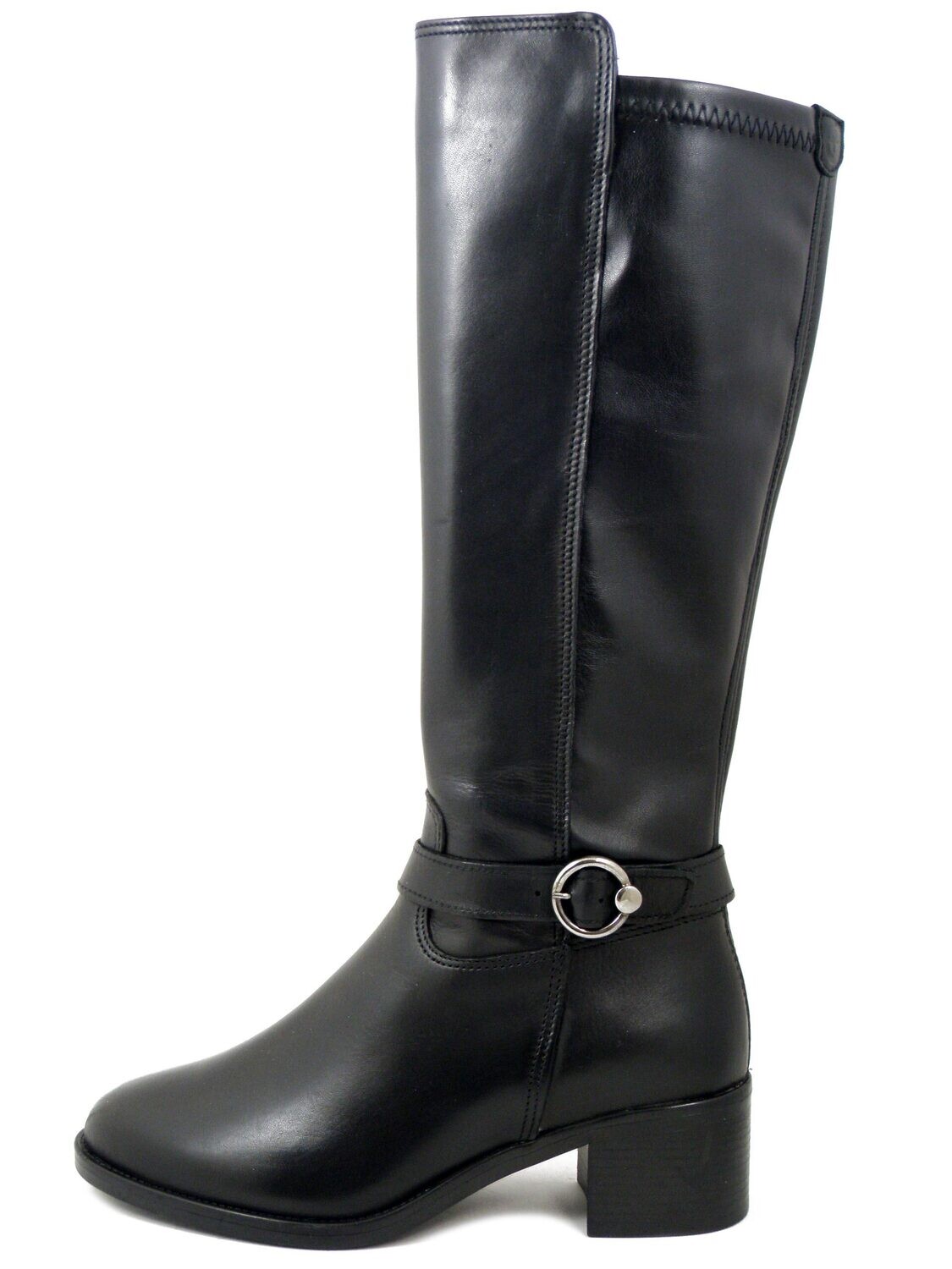 Stivale Donna in Pelle Nero, Gambale Elasticizzato, Tacco Medio 5 cm, TAMARIS - 25537