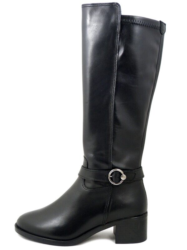 Stivale Donna in Pelle Nero, Gambale Elasticizzato, Tacco Medio 5 cm, TAMARIS - 25537 Stivale Donna in Pelle Nero, Gambale Elasticizzato, Tacco Medio 5 cm, TAMARIS - 25537