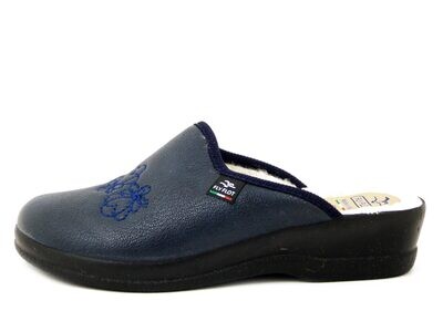 Ciabatte Pantofole Donna Invernali in Eco Pelle Blu, Fodera Lana, Zeppa Bassa, FLYFLOT - 63Q53