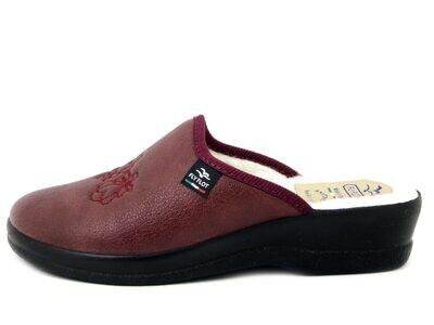 Ciabatte Pantofole Donna Invernali in Eco Pelle Rosso Bordeaux, Fodera Lana, Zeppa Bassa, FLYFLOT - 63Q53