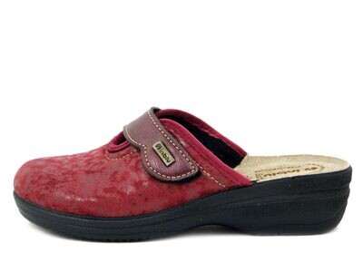 Pantofole Donna in Tessuto Rosso con Strap, Sottopiede Vera Pelle, Zeppa Bassa, Inblu - LV03
