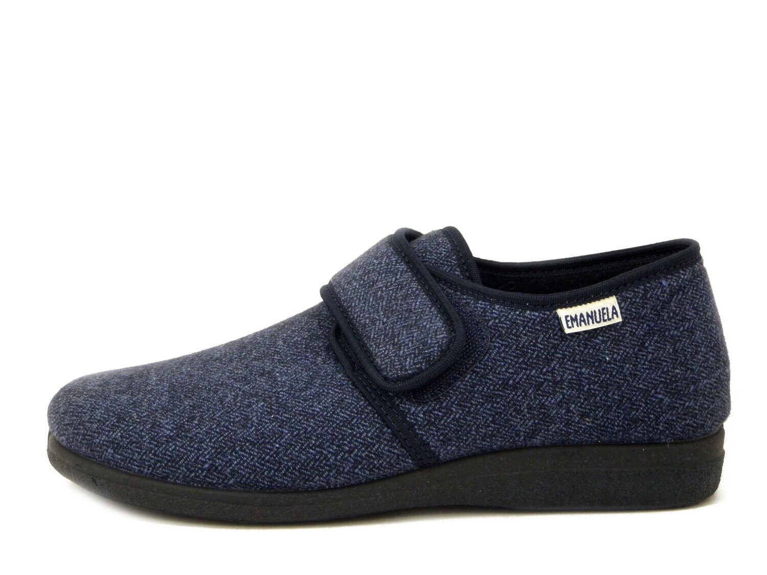 Pantofole Uomo Chiuse Invernali in Caldo Tessuto Blu, Chiusura a Strap, Emanuela - 974