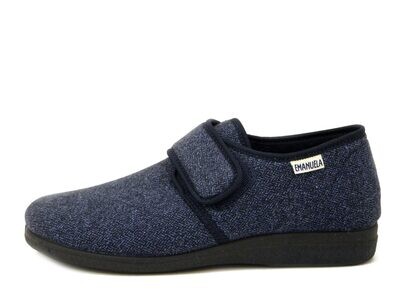 Pantofole Uomo Chiuse Invernali in Caldo Tessuto Blu, Chiusura a Strap, Emanuela - 974