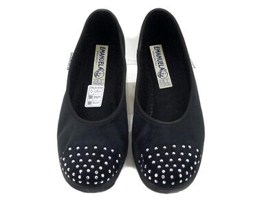 Ballerine Pantofole Donna in Velluto Nero con Strass, Zeppa Bassa Antiscivolo, Emanuela - 2024 Ballerine Pantofole Donna in Velluto Nero con Strass, Zeppa Bassa Antiscivolo, Emanuela - 2024