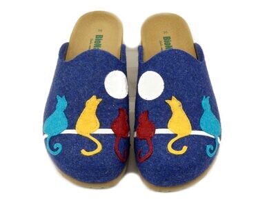 BIONATURA, Pantofole Donna invernale in Feltro Lana Blu con Gatti, Made in Italy, 12BLMOO BIONATURA, Pantofole Donna invernale in Feltro Lana Blu con Gatti, Made in Italy, 12BLMOO