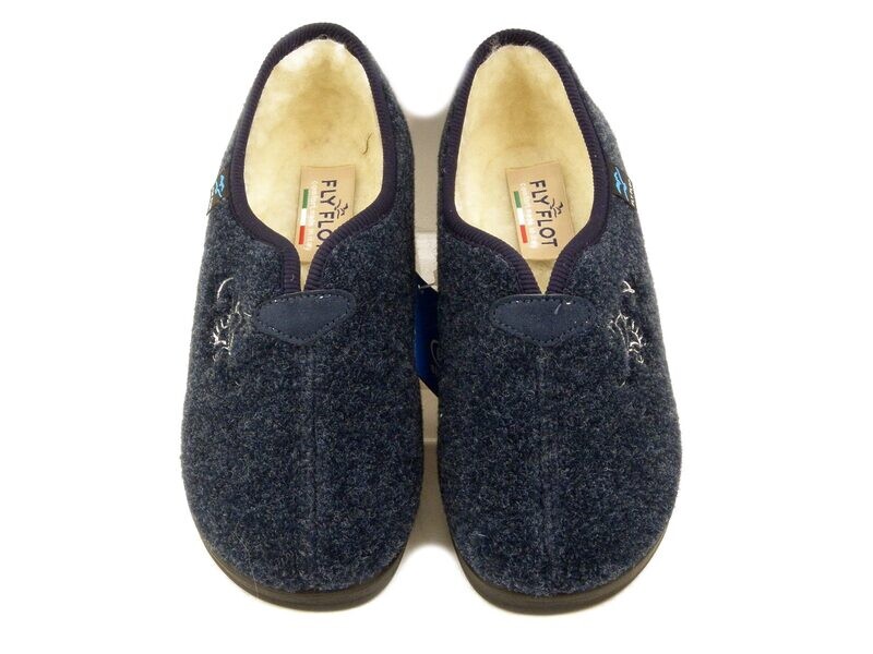 FlyFlot, Pantofole Donna Chiuse Invernali in Tessuto Blu, Imbottitura in Lana, Zeppa Bassa, N3Q08