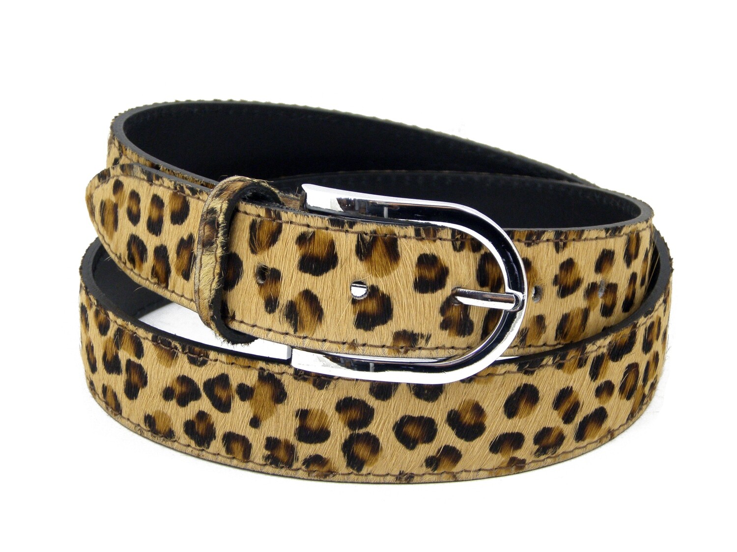 OSVALDO PERICOLI. Cintura Donna Animalier Leopardato in Vera Pelle e Cavallino, Made in Italy