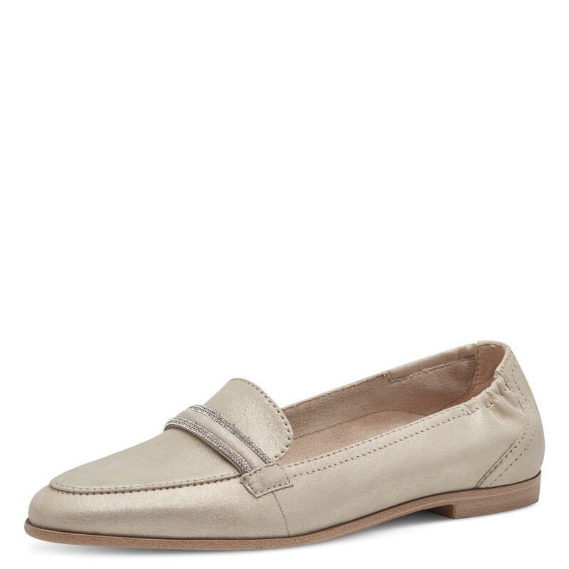 Mocassini Donna in Pelle Beige Champagne, Tacco Basso, Tamaris - 24211 Mocassini Donna in Pelle Beige Champagne, Tacco Basso, Tamaris - 24211