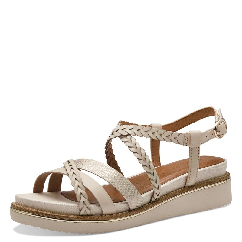 Sandali Donna in Pelle Beige Avorio, Zeppa Bassa 4 cm, Tamaris - 28207 Sandali Donna in Pelle Beige Avorio, Zeppa Bassa 4 cm, Tamaris - 28207