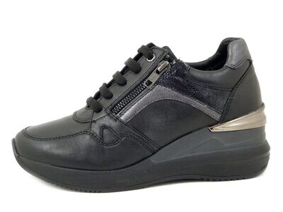Sneakers Donna in Pelle Nero con Cerniera, Zeppa Media 5 cm, ASIAN Sneakers Donna in Pelle Nero con Cerniera, Zeppa Media 5 cm, ASIAN