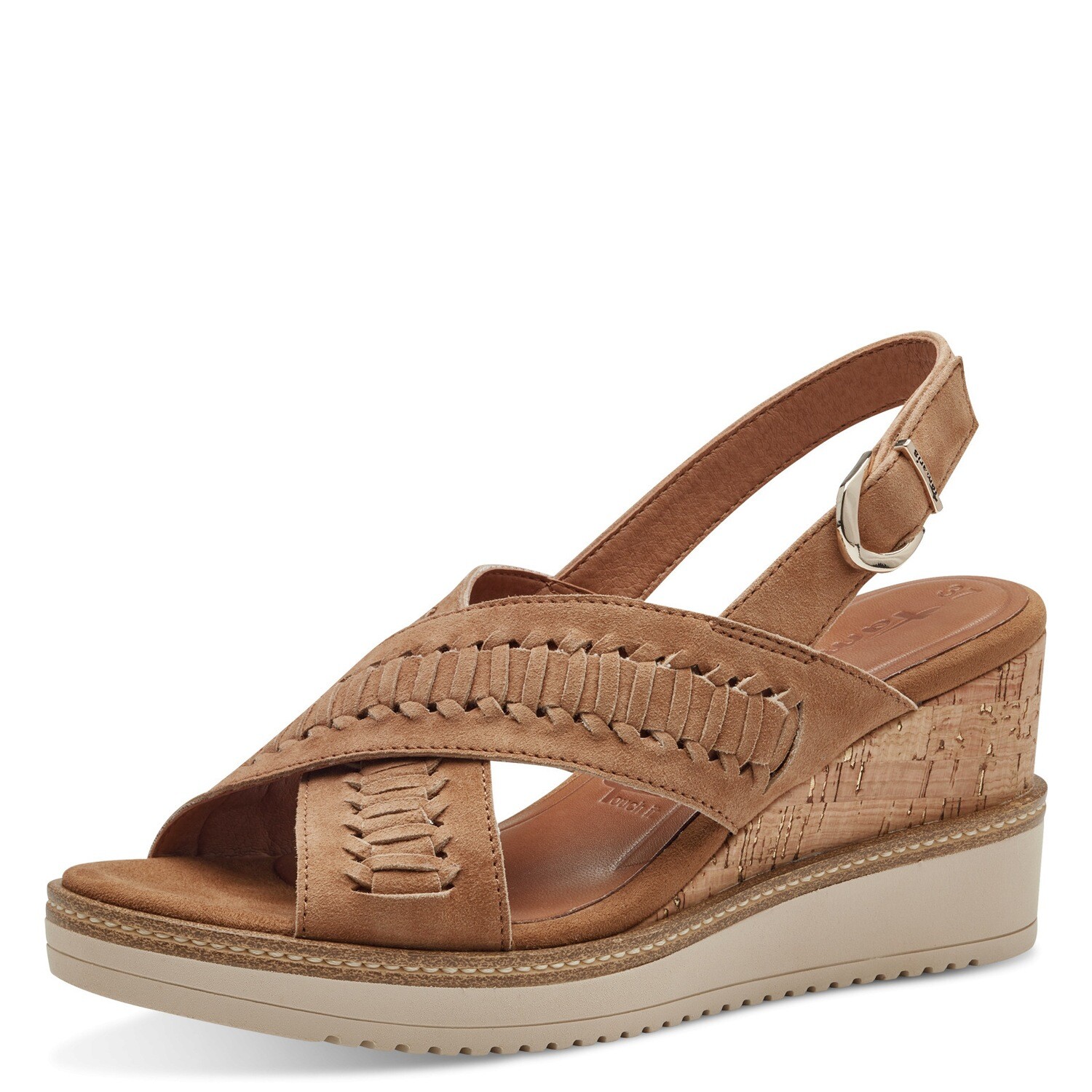 Sandali Donna in Pelle Camoscio Marrone, Zeppa Media 7 cm, Tamaris - 28213