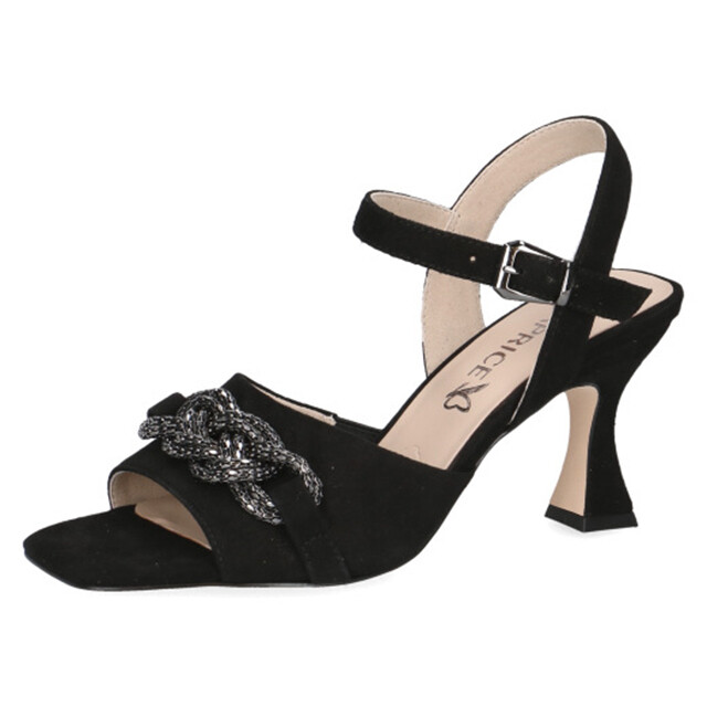 Sandalo Donna in Pelle Camoscio Nero con Catena, Tacco Medio 8 cm, CAPRICE - 28318 Sandalo Donna in Pelle Camoscio Nero con Catena, Tacco Medio 8 cm, CAPRICE - 28318