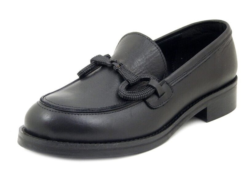 Mocassini Donna in Pelle Nero con Accessorio, Tacco Basso 3 cm - CLARAACNE