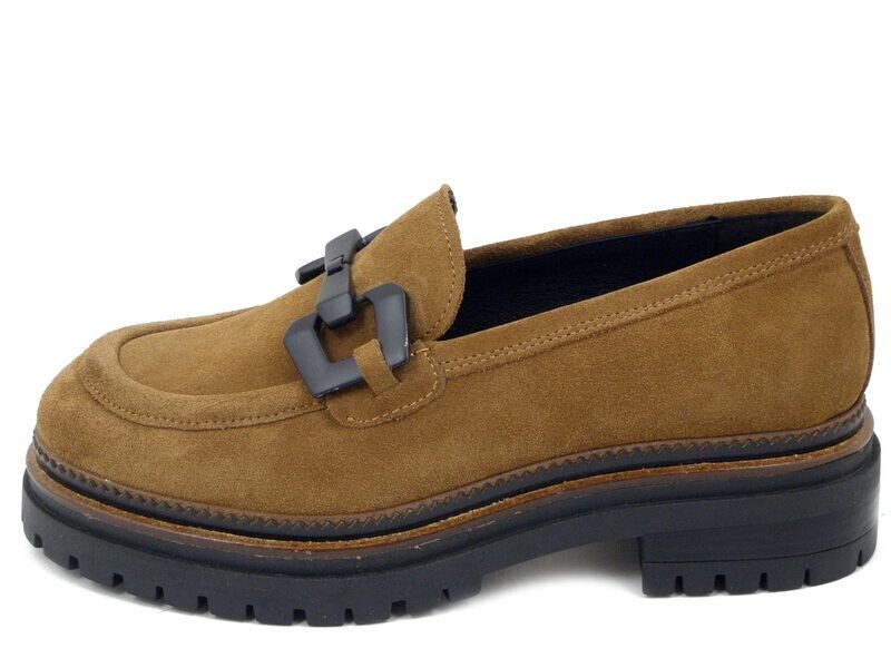 Mocassini Donna in Pelle Camoscio Marrone, Accessorio, Tacco Basso 4 cm - SARAAC