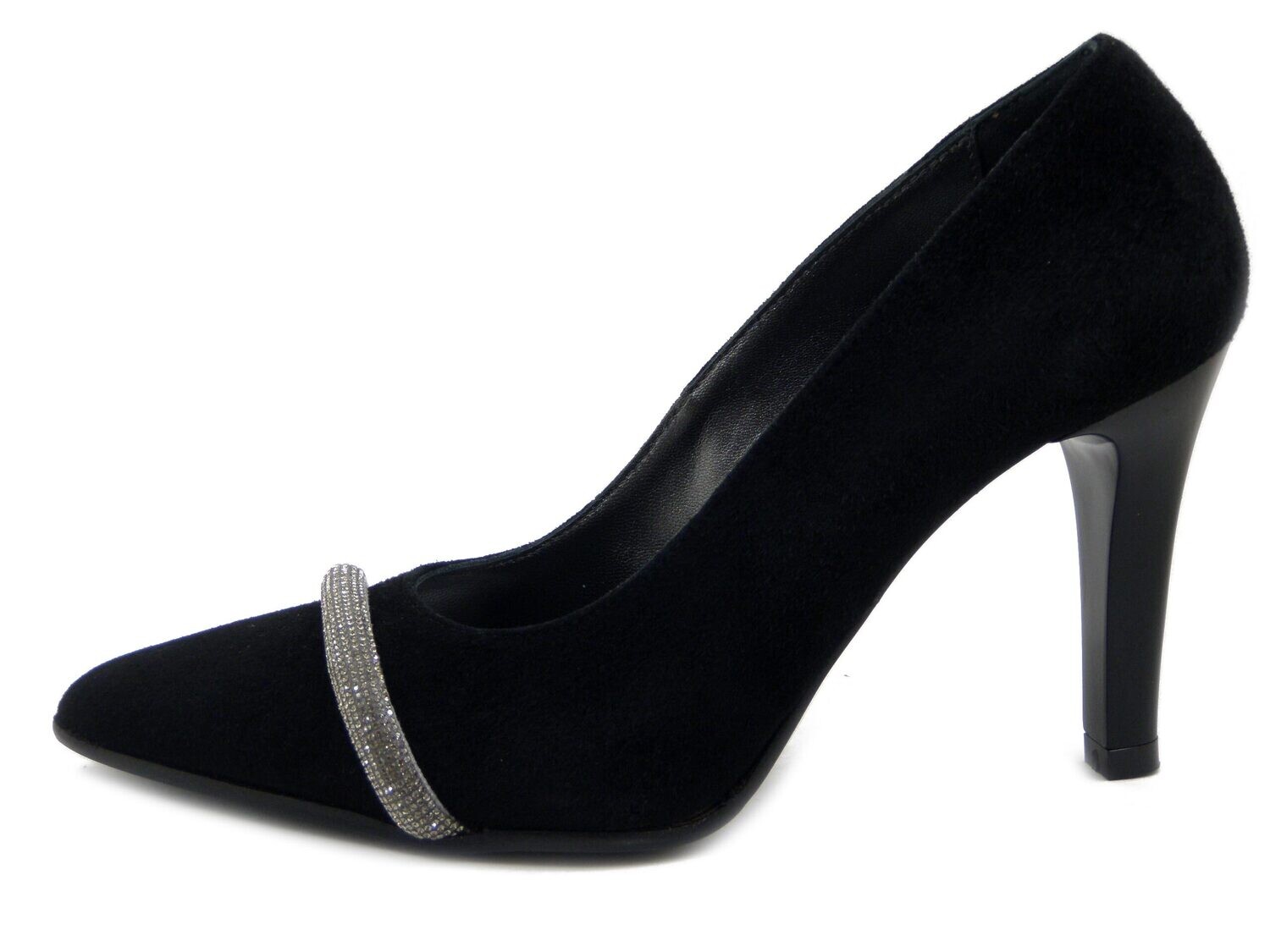 Scarpe Donna Decolletè in Pelle Camoscio Nero con Glitter, Tacco Alto 9 cm, Vernissage by Soffice Sogno