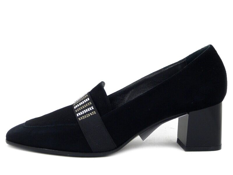 Mocassini Donna in Pelle Camoscio Nero, Tacco Medio 5 cm, Vernissage by Soffice Sogno - 22554NE