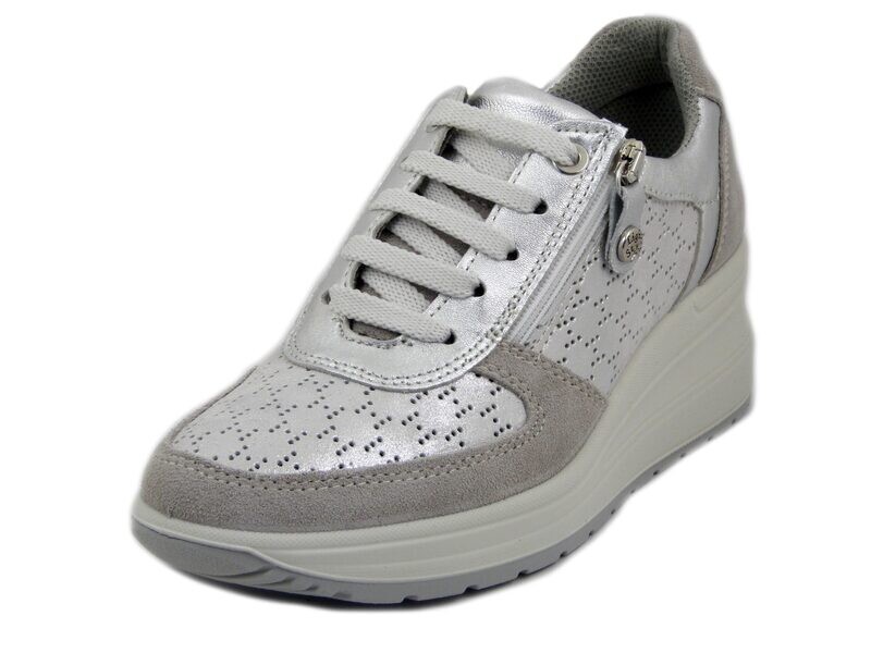 Sneakers Donna in Pelle Argento con cerniera, Zeppa Media 5 cm, Sottopiede Estraibile, IMAC - 555740 Sneakers Donna in Pelle Argento con cerniera, Zeppa Media 5 cm, Sottopiede Estraibile, IMAC - 555740