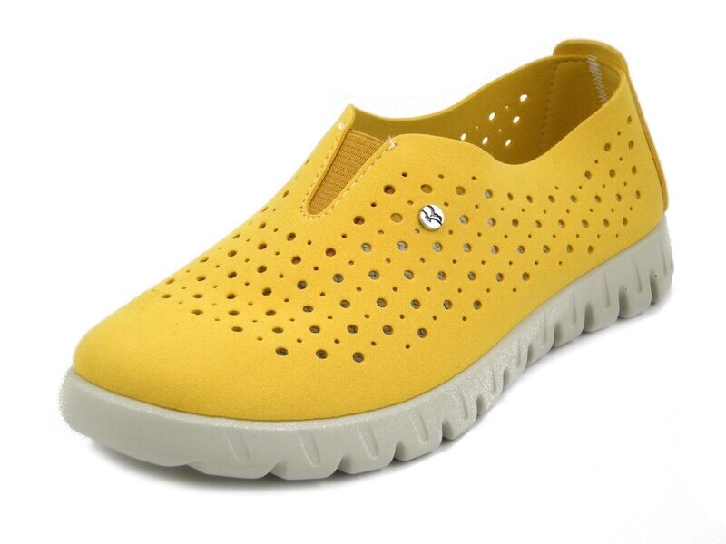 Slipon Mocassini Donna in Tessuto Traforato Giallo, Plantare Estraibile, Zeppa Bassa, FLYFLOT - 65G13 Slipon Mocassini Donna in Tessuto Traforato Giallo, Plantare Estraibile, Zeppa Bassa, FLYFLOT - 65G13