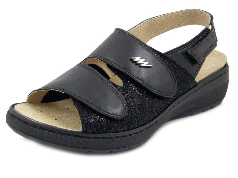 Sandali Donna Linea Ortopedica in Pelle Nero, Doppio Strap, Plantare Estraibile, Pianta Larga, STILEDIVITA - 8564 Sandali Donna Linea Ortopedica in Pelle Nero, Doppio Strap, Plantare Estraibile, Pianta Larga, STILEDIVITA - 8564