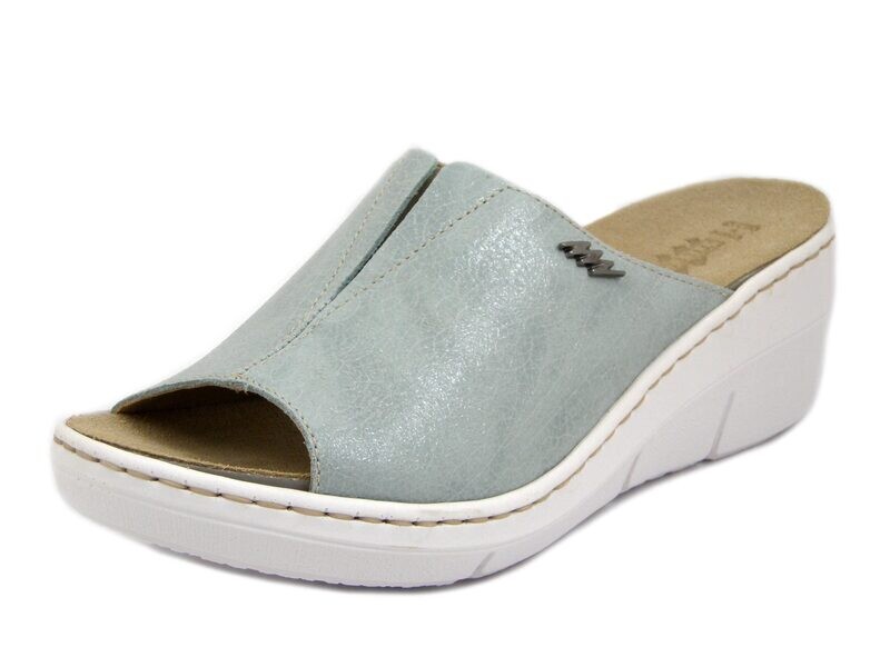 Ciabatte Donna in Pelle Celeste Tiffany, Plantare Estraibile, Zeppa Media, STILEDIVITA - 8567 Ciabatte Donna in Pelle Celeste Tiffany, Plantare Estraibile, Zeppa Media, STILEDIVITA - 8567