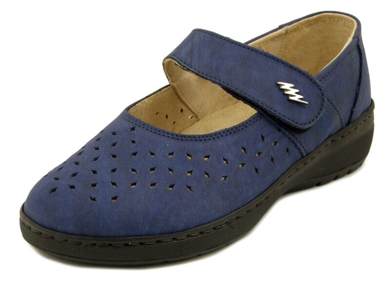 Scarpe Donna Ballerine con Strap in Pelle Blu, Linea Ortopedica, Pianta Larga e Plantare Estraibile, STILEDIVITA - 9152 Scarpe Donna Ballerine con Strap in Pelle Blu, Linea Ortopedica, Pianta Larga e Plantare Estraibile, STILEDIVITA - 9152