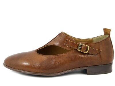 Ballerine Donna in Pelle Marrone Cuoio, Tacco Basso, Osvaldo Pericoli - BRISTOL51