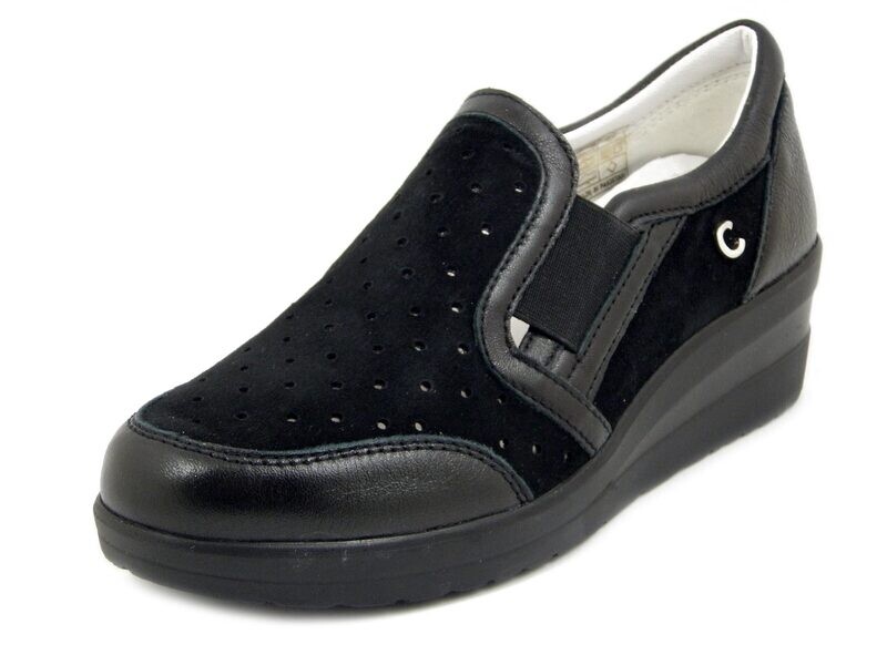 Mocassini Donna in Pelle Traforata Nero, Plantare Estraibile, Zeppa Media, CINZIA SOFT - 119829 Mocassini Donna in Pelle Traforata Nero, Plantare Estraibile, Zeppa Media, CINZIA SOFT - 119829