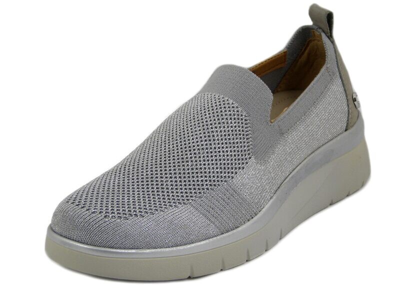 Mocassini Donna in Tessuto Grigio Argento, Zeppa Bassa, Plantare Estraibile, CINZIA SOFT - 821482 Mocassini Donna in Tessuto Grigio Argento, Zeppa Bassa, Plantare Estraibile, CINZIA SOFT - 821482