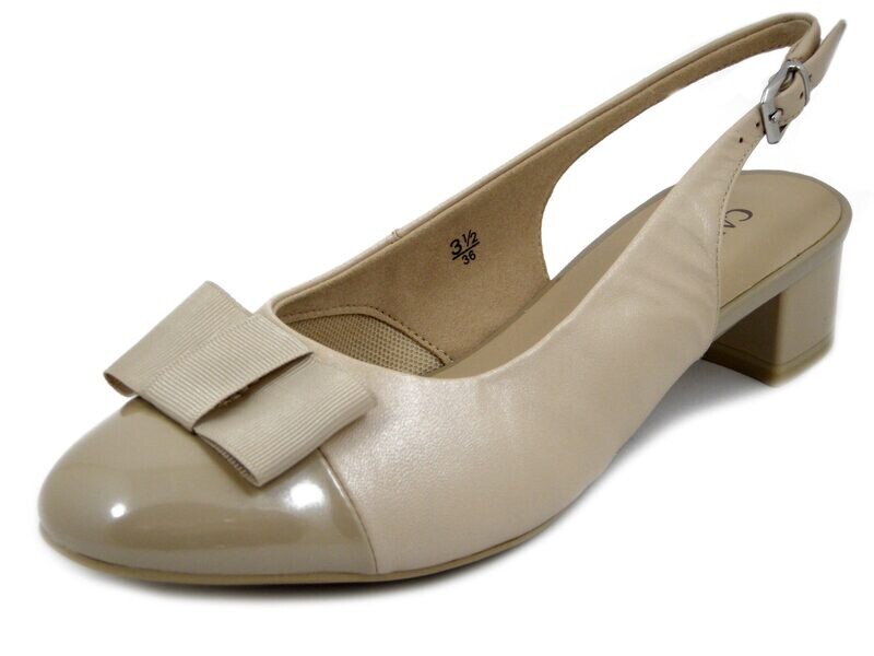 Decolletè Sling Back in Pelle Nappa Beige, Tacco Basso, CAPRICE - 29502 Decolletè Sling Back in Pelle Nappa Beige, Tacco Basso, CAPRICE - 29502