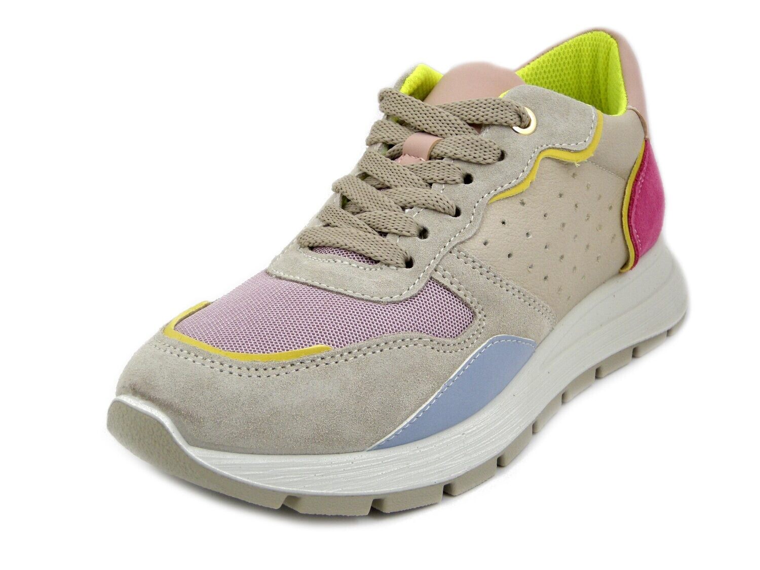 Sneakers Donna in Pelle Beige e Multicolore, Zeppa Interna, Sottopiede Estraibile, IMAC - 556760