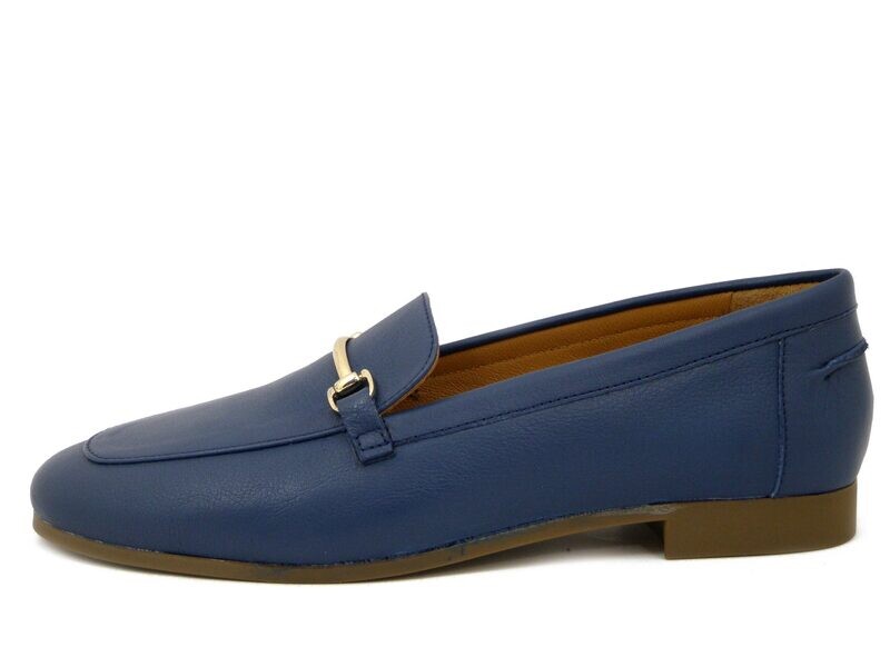 Mocassini Donna in Pelle Blu, Tacco Basso, Osvaldo Pericoli - ANK40 Mocassini Donna in Pelle Blu, Tacco Basso, Osvaldo Pericoli - ANK40