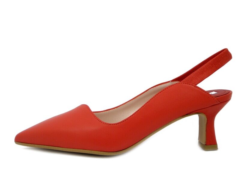 Scarpe Donna Decolletè Sling Back in Pelle Rosso, Tacco Medio 6 cm, Osvaldo Pericoli - 5516