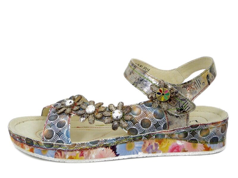 Sandalo Donna Multicolore con Strap, Zeppa Bassa, LAURA VITA - BRCUELO Sandalo Donna Multicolore con Strap, Zeppa Bassa, LAURA VITA - BRCUELO