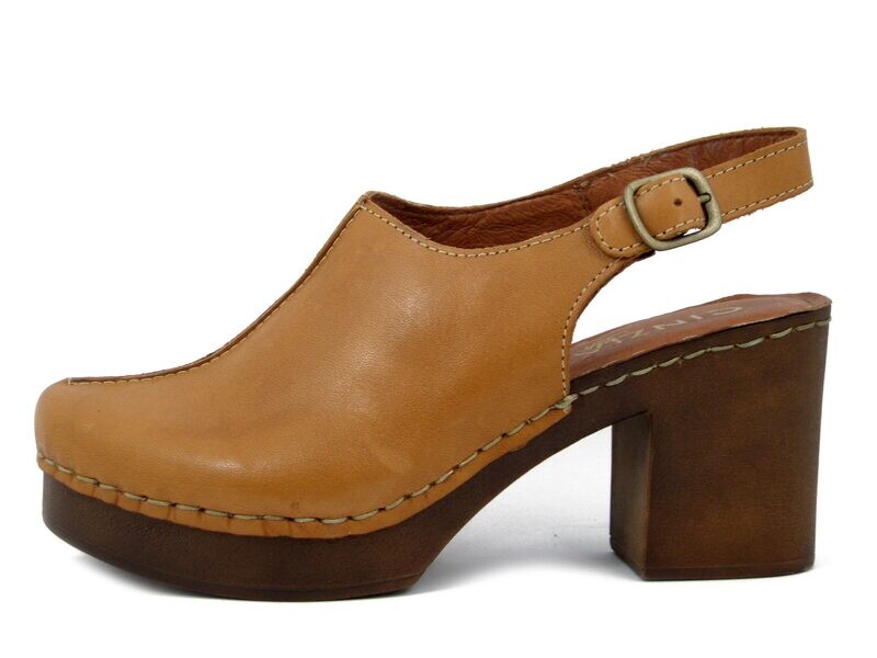Sabot Donna in Pelle Marrone Cuoio, Tacco Medio e Plateau, CINZIA SOFT - 1143622