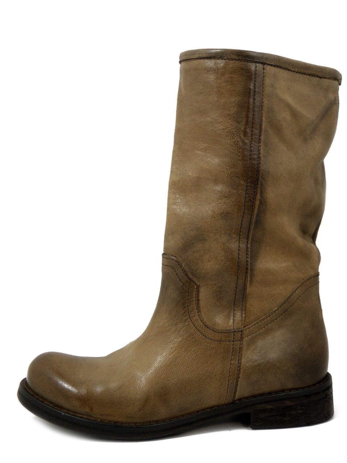 Stivali Donna in Pelle Beige, Tacco Basso, Made in Italy, Osvaldo Pericoli - 5555