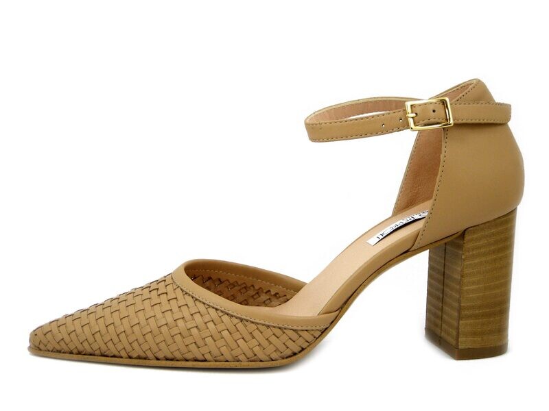 Scarpe Donna Decolleté aperte con cinturino in Pelle Beige, Tacco Medio 7 cm, Osvaldo Pericoli - 9420 Scarpe Donna Decolleté aperte con cinturino in Pelle Beige, Tacco Medio 7 cm, Osvaldo Pericoli - 9420