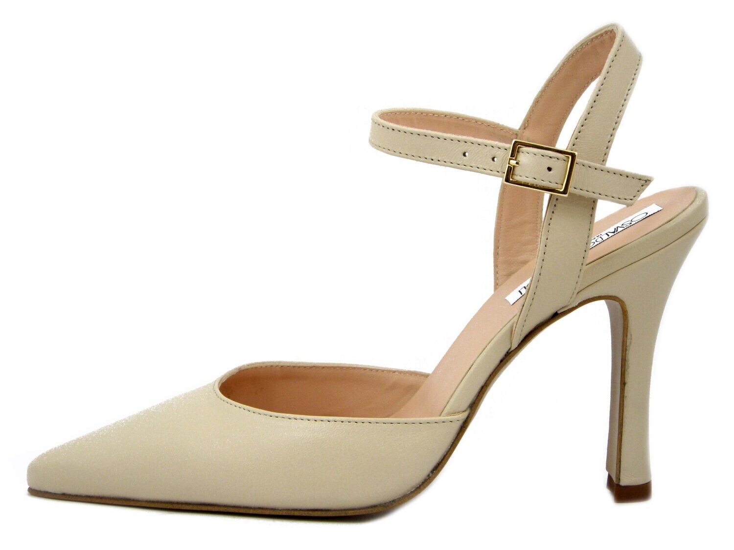 DecolletÃ© aperte con cinturino in Pelle Beige, Tacco Alto 10 cm, Osvaldo Pericoli - 9448KI