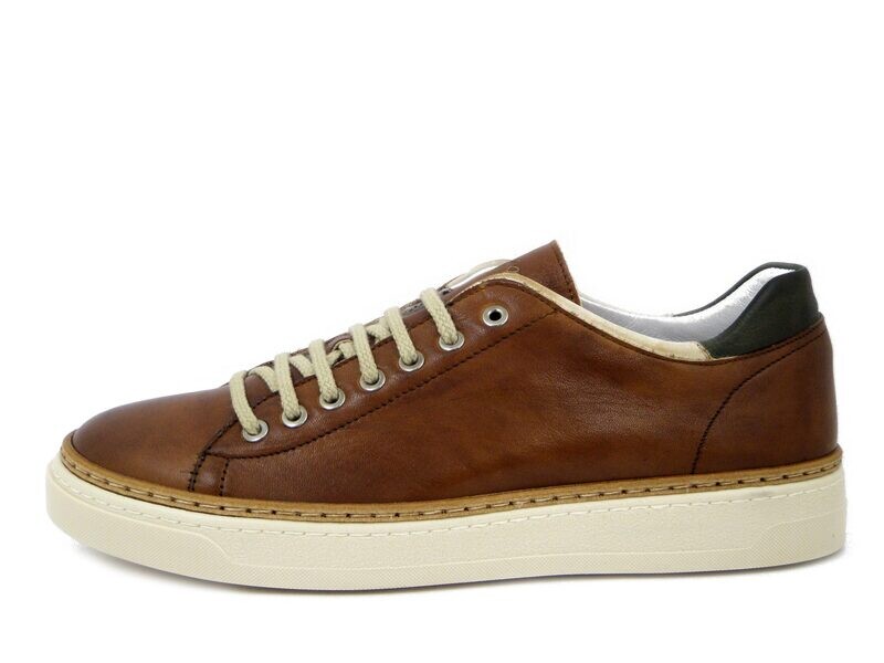 Sneakers Uomo in Pelle Marrone, Plantare Estraibile, Made in Italy, EXTON - 757S